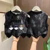 Camiseta sin mangas de algodón puro para niños, estilo verano nuevo, con dibujos animados, top estilo chico cool, teñido anudado, lentejuelas