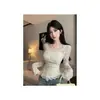 Top Sexy Puro Estilo Spice Girl com Decote em V Feminino Outono e Inverno Estilo Chanel Laço Camisa Base Camisa Interna Top de Corte Justo