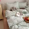 Juego de ropa de cama de cuatro piezas estilo coreano INS con lunares, borde de volantes de algodón puro, juego de tres piezas de doble capa de gasa de algodón para dormitorio de estudiante, Clase A