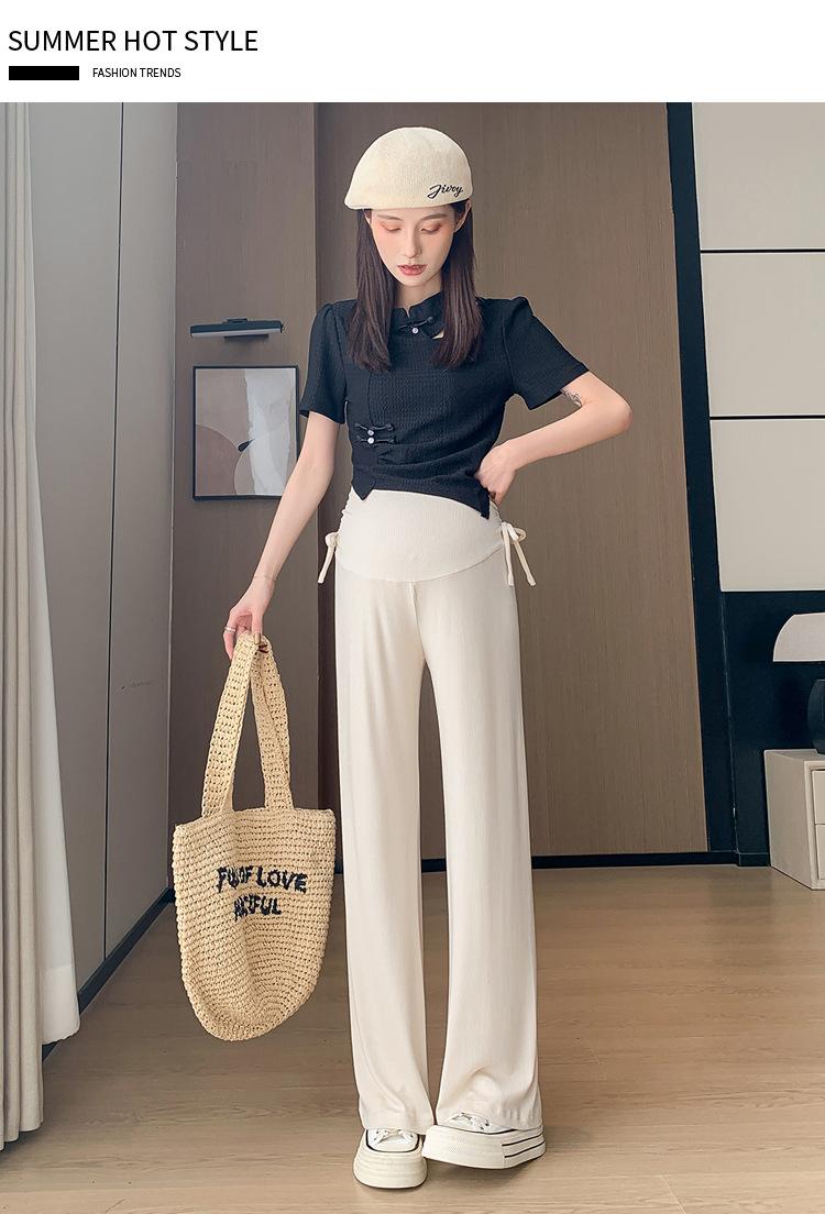 春夏外穿阔腿裤休闲裤抽绳小个子孕早期产后孕妇裤