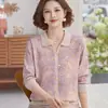 Elegante top fino de otoño para mujeres de mediana edad, camiseta de manga larga, elegante y a la moda para mujeres mayores