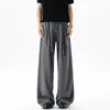 Pantalones Rayados de Seda Helada Estilo Old Money para Hombre, Verano Talla Grande Holgados de Gama Alta Plisados Casuales Yamamoto de Pierna Ancha