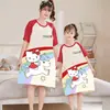 Verano Nuevo Camisón Infantil de Dibujos Animados para el Hogar Ropa Familiar de Verano para Madre e Hija Pijamas de Algodón de Manga Corta para Niños Medianos y Grandes