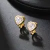 Brincos de pressão retro franceses com zircônia em triângulo amoroso para mulheres, redondos, simples, moda, luxo leve, sem furo na orelha, atacado