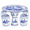 Jingdezhen Cerámica Mesa Taburete Redonda Mesa Antigua Porcelana Azul y Blanca Decoración Balcón Patio Exterior Jardín Mesa Taburete juego