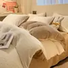 Juego de Cuatro Piezas de Color Liso de Terciopelo de Leche Invierno Engrosado Coral Terciopelo Sábana Funda Nórdica Ropa de Cama Terciopelo de Doble Cara