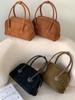 Procesamiento y Personalización de Bolso Boston Marrón Retro Diseño de Nicho Bolso de Moda para Mujer Bolso de Mano de Gamuza de Gama Alta