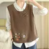 Chaleco de Punto Otoño 2026 Color Sólido Sin Mangas Jersey Top Retro Bordado Cuello Redondo Botón en el Hombro para Mujer