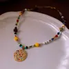 Collar Colgante de Perlas y Piedras de Colores Estilo Medieval Cadena Clavicular de Lujo Ligero Gama Alta Collar Retro Versátil para Mujer