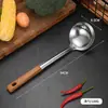 Espátula Colher de Aço Inoxidável Colher para Fritura Doméstica Espátula Colher Espátula de Cozinha Escorredor Espessado Anti-Escaldante Textura de Madeira Conjunto de Utensílios de Cozinha