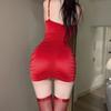 Nuevo Deseo Puro Rojo Navidad Lencería Sexy Lencería Sexy Caliente Ropa de Seda Conjunto de Uniforme Qqny