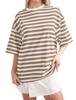 2024 Roupa Feminina Europeia e Americana Transfronteiriça Verão Novo Estilo Simples Casa Casual Camiseta Listrada Estampada Gola Redonda Manga de Cinco Quartos