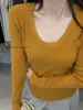 Solo Uno VI+2026 Principios de Otoño Estilo Sencillo Básico Versátil Adelgazante Alta Elasticidad Cuello en U Manga Larga Suéter de Punto 99218