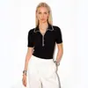 Camisa Polo de Punto Color Block Hecha a Medida para Mujer de Comercio Exterior Europeo y Americano, Top Delgado de Verano de Canalé de Tencel de Manga Corta