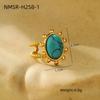 Anel Transfronteiriço Novo Oval Turquesa Aço Inoxidável Francês Retrô Moda Luz Luxo Pulseira de Pedra Natural para Mulheres