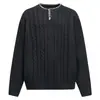 Suéter masculino de tricô trançado com gola Henley, costura em cor contrastante, caimento solto e relaxado, tricô grosso, moda outono/inverno