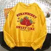 Sudadera con capucha de color liso de moda de fresa sudadera básica transpirable cuello redondo jersey casual
