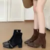 Botas Mary Jane femininas versáteis de moda estilo retrô coreano com retalhos, alça cruzada, bico quadrado e salto grosso baixo 2026