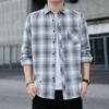 Camisa Masculina Xadrez Solta de Inverno Jaqueta de Outono Camisa de Flanela de Manga Longa para Estudante Roupa Masculina Casual Espessada com Forro de Lã