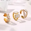 Anel Casual Estilo Ins em Ouro 18K Real Aço Inoxidável Abertura Geométrica Anel de Coração com Gotejamento de Óleo Joias de Alta Qualidade para Mulheres