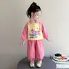 Conjunto de Moletom Cartoon para Meninas Primavera e Outono 2026 Nova Moda Casual Esportivo Duas Peças para Bebês Outono