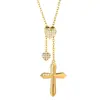 Collar Transfronterizo Europeo y Americano de Acero Inoxidable Colgante de Cruz de Circonita Oso Corazón Cadena Deslizante Longitud Ajustable Cadena de Suéter