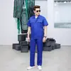 Conjunto de Ropa de Trabajo de Verano, Uniformes de Fábrica de Manga Corta de Algodón Puro para Hombres y Mujeres, Logo Bordado, Transpirable, Suave, Absorbente de Humedad y Duradero