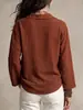 Top de estilo perezoso para mujer, sensación relajada, cárdigan de color rojo ladrillo con cuello en V, tela plisada drapeada, camisa de manga larga fuente