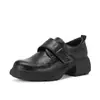 Zapatos de Cuero para Mujer Estilo Británico Retro 2026 Primavera y Otoño Nuevos Mocasines de Suela Gruesa Puntera Redonda con Tacones Gruesos y Cierre de Velcro