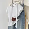 Camiseta de Verano 2026 con Aberturas y Cuello Redondo con Diseño de Cinta, Corte Ajustado, Top Básico Dulce y Picante Estilo Ins para Mujer, Manga Corta Blanca