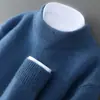 Suéter 100% lã pura para homens, gola alta, pulôver de negócios espessado, suéter base de malha solto de manga longa, cashmere