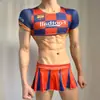Lóbulo Lencería Sexy Juego de Rol Rojo y Azul Uniforme de Animadora Provocativo Camisón Transparente Deseo Puro Uniforme de Batalla Sin Eliminación
