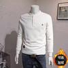 Polo de manga larga con bloques de color, estilo Hong Kong, marca de moda 2024, para hombre, con letras bordadas, estilo americano, retro, holgado, con media cremallera