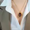 Estilo Thai Nanyang Moda Elegante Natural Pingente de Olho de Tigre Colar de Aço Titânio Joias com Corrente de Lã Outono e Inverno