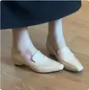 Versión de cuero suave~Mocasines de mujer negros estilo retro, sin cordones, punta fina, adelgazantes y que aumentan la altura para ir al trabajo