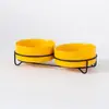 Comedero Cerámico Transfronterizo para Gato con Base Alta de Hierro para Prevenir Volcaduras, Comedero Integrado para Mascotas para Agua y Comida, Suministros para Mascotas
