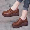 Zapatos de Mujer de Suela Gruesa de Una Sola Capa con Punta Redonda y Plataforma Elevada Estilo Nuevo Primavera 2024 para Ponerse Fácilmente, Suela Suave, Casual Perezoso, de Cuero