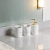 Frasco desinfetante para as mãos de cerâmica com padrão de mármore, suporte para escova de dentes, copo para escova de dentes, conjunto de banheiro de hotel e banheiro