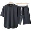 Conjunto Casual de Moda de Verano de Alta Gama para Jóvenes de Manga Corta: Conjunto de Dos Piezas: Pantalones Cortos de Moda con Dobladillo Curvo y Camiseta de Manga Corta