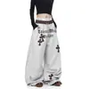 Pantalones de chándal retro americanos con estampado de leopardo, retazos, plisados, curvos, para hombre, con diseño de letras, ajuste holgado, pantalones de pierna ancha fluidos, marca de moda