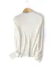 Suéter feminino de tricô fino em lã, gola semi-alta, fino e macio, amigo da pele, corte slim, adequado para primavera e outono, ideal para o dia a dia e como pulôver de camada base