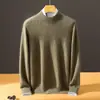 Nuevo suéter de cachemira para hombre con cuello medio alto, versátil, simple, holgado, elegante, camiseta base de lana tejida