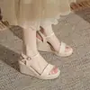 Sandalias de cuña Jingang Shoes Mj90101 para mujer Modelo nuevo 2026 Suela gruesa Punta abierta Cuerda de cáñamo Zapatos de tacón alto con suela gruesa para mujer