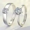 Anillo de Cobre Elegante de Seis Garras con Diamante Sintético para Mujer, Anillo de Pareja Sencillo y de Moda Estilo Pareja, Lote de Anillos Abiertos de Compromiso y Boda