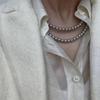 Corrente de pérolas redondas cinza-prata Shijia Novo Colar da Moda ins Feminino Nicho Colar de Clavícula Alto Padrão