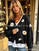 Cárdigan de punto transfronterizo para mujer, nuevo estilo de otoño, suéter abrigo holgado con cuello en V y estampado floral, top de manga larga estilo europeo y americano