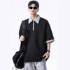 Camisa Polo High-End de Cor Contrastante Camiseta de Manga Curta Masculina Verão Lapela com Zíper Pesado Manga Curta Roupas Americanas Soltas