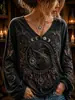 2026 Nuevo Top de Manga Larga con Cuello en V y Mangas de Farol Estilo Bohemio Transfronterizo para Mujer Top Retro Europeo y Americano