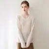¡Estilo minimalista! Suéter de punto para mujer con cuello redondo, 75% cachemira + 25% seda de morera, suéter de terciopelo holgado y versátil