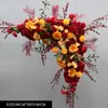 Fila Triangular de Flores para Boda Bosque de Flores Camino de Boda Arco de Bola de Flores Decoración con Postes de Madera Rincón de Flores Escenario de Flores Fondo Flor